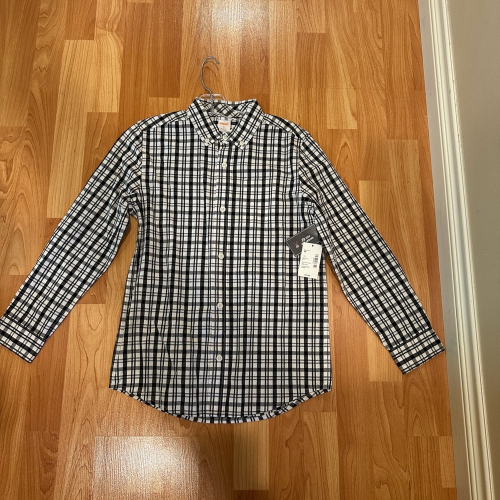 New Boys Gymboree Black & White Plaid Button-Down Shirt s10